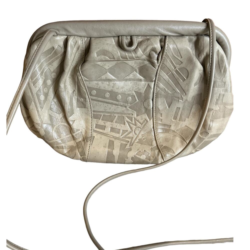 Vintage 80s Etra Puffy Tooled Leather Shoulder Bag Beige